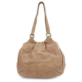 Borsa a spalla e borsa a mano in pelle con logo PRADA Beige Beige