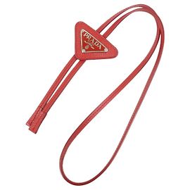 PRADA Triangle Logo Saffiano Leather Loop Tie Red Rot