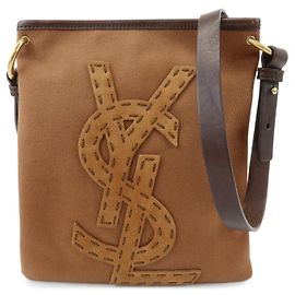 Autre Marque SAINT LAURENT PARIS Bolsa de Ombro Kahara Cassandra em Lona e Couro Marrom