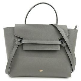 Céline CELINE Micro Belt Bag em couro de bezerro Bolsa 2WAY Bolsa de mão Cinza Cinza