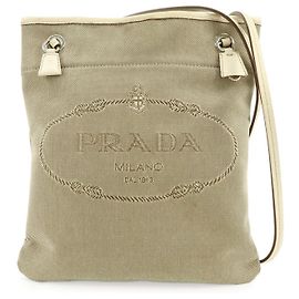 Bolsa de Ombro e Bolsa Tiracolo em Couro Jacquard com Logótipo PRADA Bege Bege