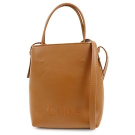 Chloé Chloe Micro Tote Bag Couro Bolsa 2Way Bolsa de Ombro Bolsa de Mão Camel Marrom