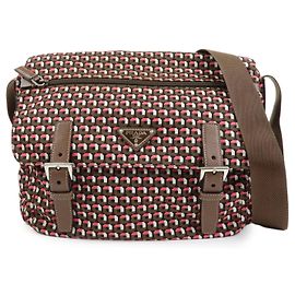 Bolsa de Ombro Crossbody em Nylon e Couro com Logótipo Triangular PRADA Castanho Rosa Marrom Rosa