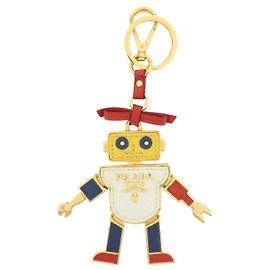 Chaveiro Robot em Couro Saffiano e Metal PRADA Branco Vermelho 1TL136 Branco