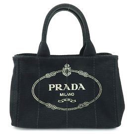 PRADA Borsa a mano 2Way Mini Canvas in Canapa con logo Triangle Nera 1BG439 Nero