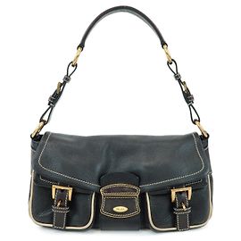 Borsa a spalla e borsa a mano in pelle con logo e cuciture PRADA Nero Nero