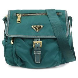 Bolsa de Ombro PRADA em Nylon e Couro Saffiano com Logótipo Triangular Verde Verde