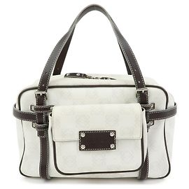 Bolsa de mão LOEWE Anagram em PVC e couro Bolsa Boston Branca e Castanho Escuro Marrom
