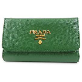 PRADA Logo Saffiano Leder Schlüsseletui mit 6 Ringen Grün 1M0222 Grün