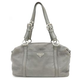 Bolsa Boston em couro com logótipo Triangle PRADA Bolsa de ombro Cinza BR2630 Cinza