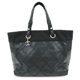 Saco Tote CHANEL Paris Biarritz COCO Mark em couro e lona Preto A34209 Preto