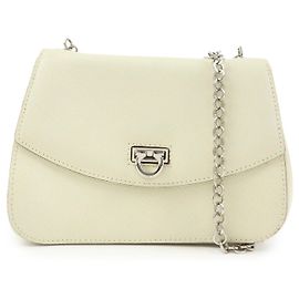Salvatore Ferragamo Bolsa de Ombro e Crossbody Ferragamo Gancini em Couro com Corrente, Marfim Cru