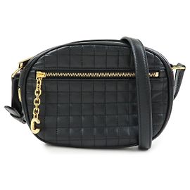 Céline CELINE C Charm Bolsa de ombro em couro Bolsa transversal Bolsa camera Preta Preto
