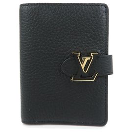 Portefeuille Compact Vertical Louis Vuitton en cuir Taurillon Noir M81561 Noir