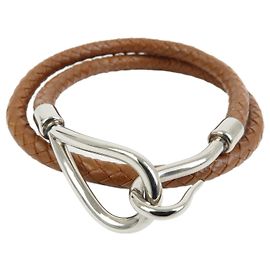 Hermès HERMES Jumbo Choker Bracciale in Pelle e Metallo Marrone Argento Marrone