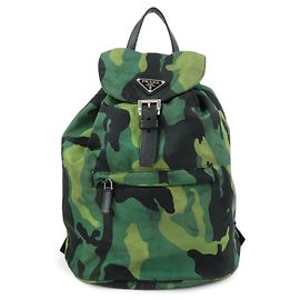 PRADA Triangle Logo Nylon Leather Backpack Rucksack Camouflage BZ0032 Green