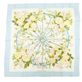 Hermès HERMES Carre 90 Seidentuch 100% Seide ROMANTIQUE Hellblau Hellgrün Rosa Blau Grün
