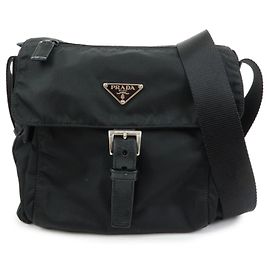 Bolsa de ombro e bolsa transversal PRADA em nylon e couro com logótipo triangular Preto Preto