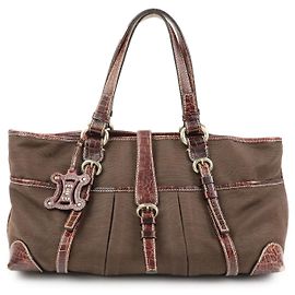 Céline CELINE Borsa Tote in tela logo e pelle embossed Marrone Marrone