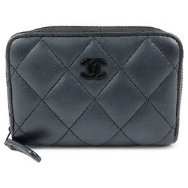 CHANEL COCO Logo Matelasse Lambskin Coin Case Card Case Black Black