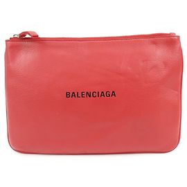 BALENCIAGA Leather Everyday Pouch Clutch Bag Flat Pouch Red 551992 Red