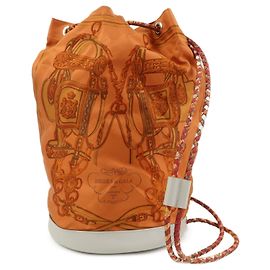 Hermès HERMES Soie Cool 22 Silk Leather Shoulder Bag Backpack Orange Orange