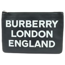 BURBERRY Leather Clutch Bag Flat Pouch Black Black