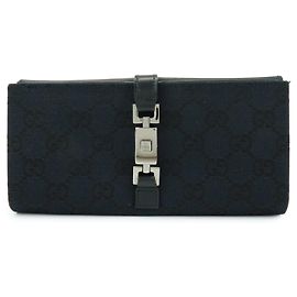 Cartera larga bi-fold GUCCI Jackie GG Canvas Leather Negra Negro