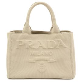PRADA Canapa Triangle Logo Canvas 2Way Hand Bag Shoulder Bag Beige Bege