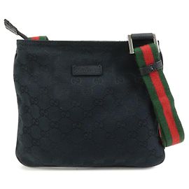 Bolsa de Ombro e Bolsa Messenger GUCCI Sherry GG Canvas em Couro Preta Preto