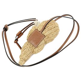 LOEWE Anagram Raffia Leather Shoulder Bag Shell Motif Brown Beige