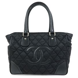 CHANEL Paris New York COCO Mark Nylon Leather Tote Bag Black A33100 Black