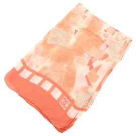 Pañuelo CHANEL COCO Mark 100% Seda Rosa Naranja Blanco Rosa Naranja Amarillo