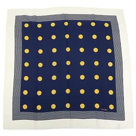 Lenço CHANEL COCO Mark 100% seda Coin Strip Navy Branco Amarelo Branco Azul Amarelo