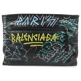 BALENCIAGA Pochette in pelle Graffiti Nero Multicolor 459745 Nero Multicolore