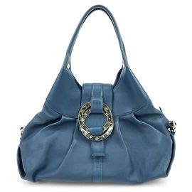 Bulgari BVLGARI Chandra Leather Shoulder Bag Double Circle Ring Turquoise Blue Blue