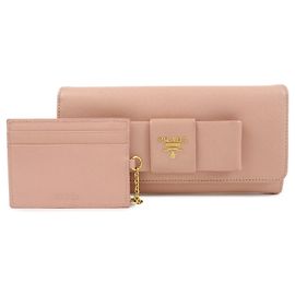 Cartera larga PRADA de piel Saffiano con cinta de logotipo Rosa 1M1132 Rosa
