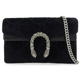 Bolsa GUCCI Dionysus Super Mini Bag em veludo e couro com corrente 476432 Preto