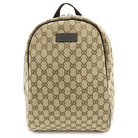 GUCCI GG Canvas Leather Backpack Rucksuck Beige Brown 449906 Brown