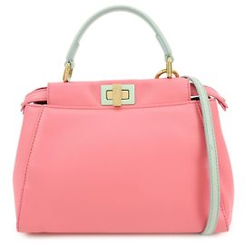 FENDI Peekaboo Mini Borsa a Tracolla e a Mano 2Way in Pelle Rosa 8BN244 Rosa