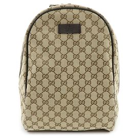 GUCCI GG Canvas Leather Backpack Rucksuck Beige Brown 449906 Brown