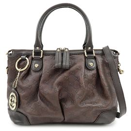 Borsa a tracolla 2Way GUCCI Sukey Interlocking G Guccissima in pelle 247902 Marrone