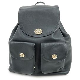 Mochila COACH Logo em couro com fecho de torção Preto Preto