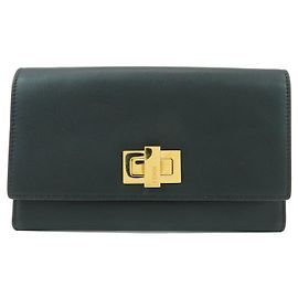 FENDI Peekaboo Leather Long Wallet Continental Wallet Black 8M0308 Black