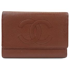Portafoglio compatto tri-fold CHANEL COCO Mark in pelle caviale marrone Marrone