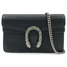 Bolsa de Ombro GUCCI Dionysus Super Mini Bag em Couro com Corrente Preta Preto