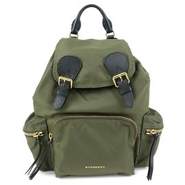 BURBERRY Logo Nylon Leather Backpack Rucksuck Khaki Black Black Green