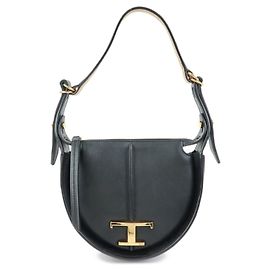 TOD'S T Timeless SACCA LUNA MICRO Leder Handtasche Schwarz Schwarz
