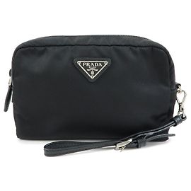 PRADA Triangle Logo Re-Nylon Saffiano Leather Cosmetic Pouch 1NE693 Black