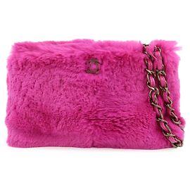 Bolsa de Ombro com Corrente em Couro e Pele de Coelho CHANEL Purple Dourado Roxo